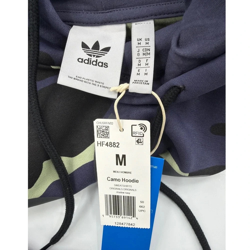Adidas Originals Mens Camo Hoodie Shadow Navy Trefoil Logo HF4882 Size M